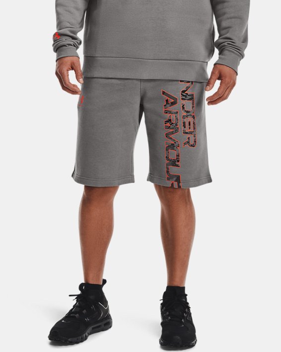 Men's UA Rival Fleece Camo Script Shorts, Gray, pdpMainDesktop image number 0